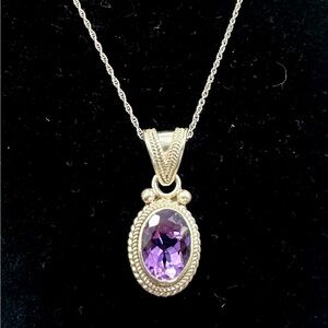 SUARTI BA Bali Sterling Silver Faceted Purple Amethyst Filigree Pendant Necklace